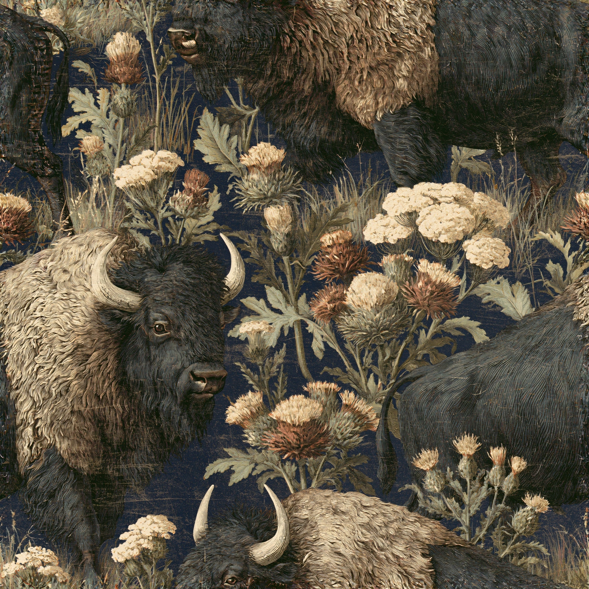 Bison and Thistle — wallpaper pattern