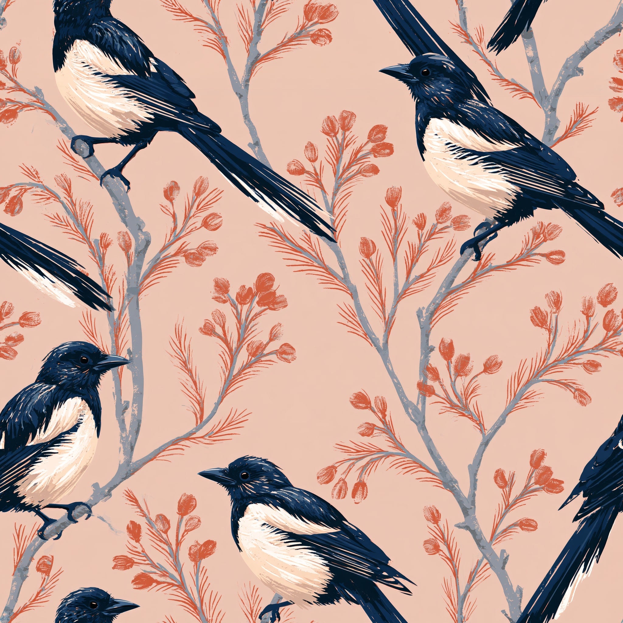 Magpie Winter Sketch — wallpaper pattern