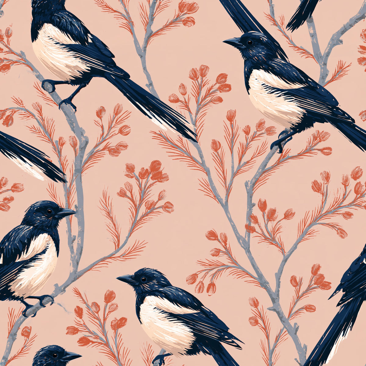 Magpie Winter Sketch — wallpaper pattern