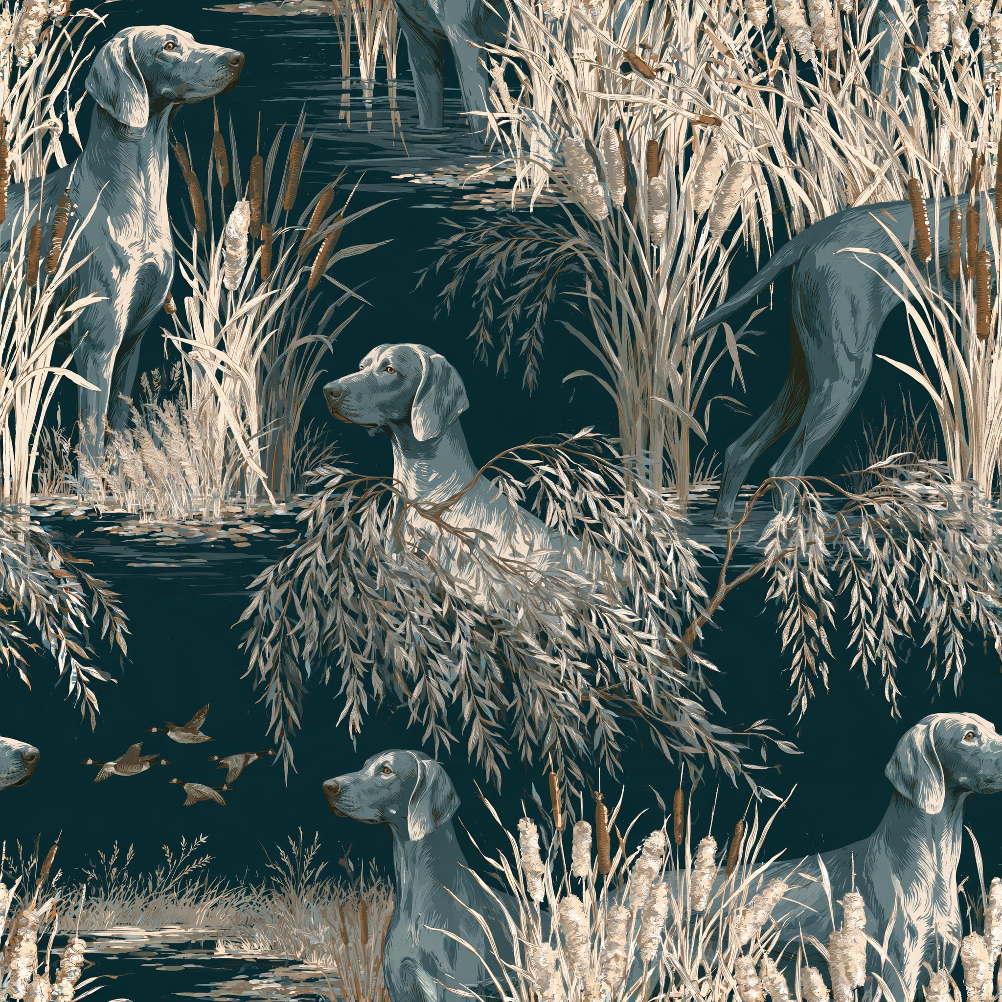 Weimaraner Wetlands — wallpaper pattern
