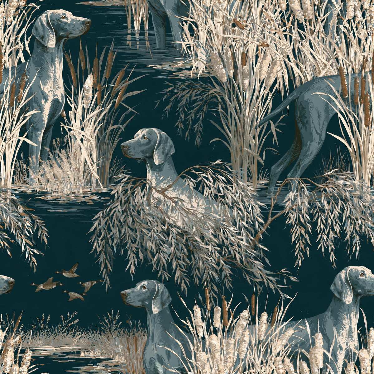 Weimaraner Wetlands — wallpaper pattern
