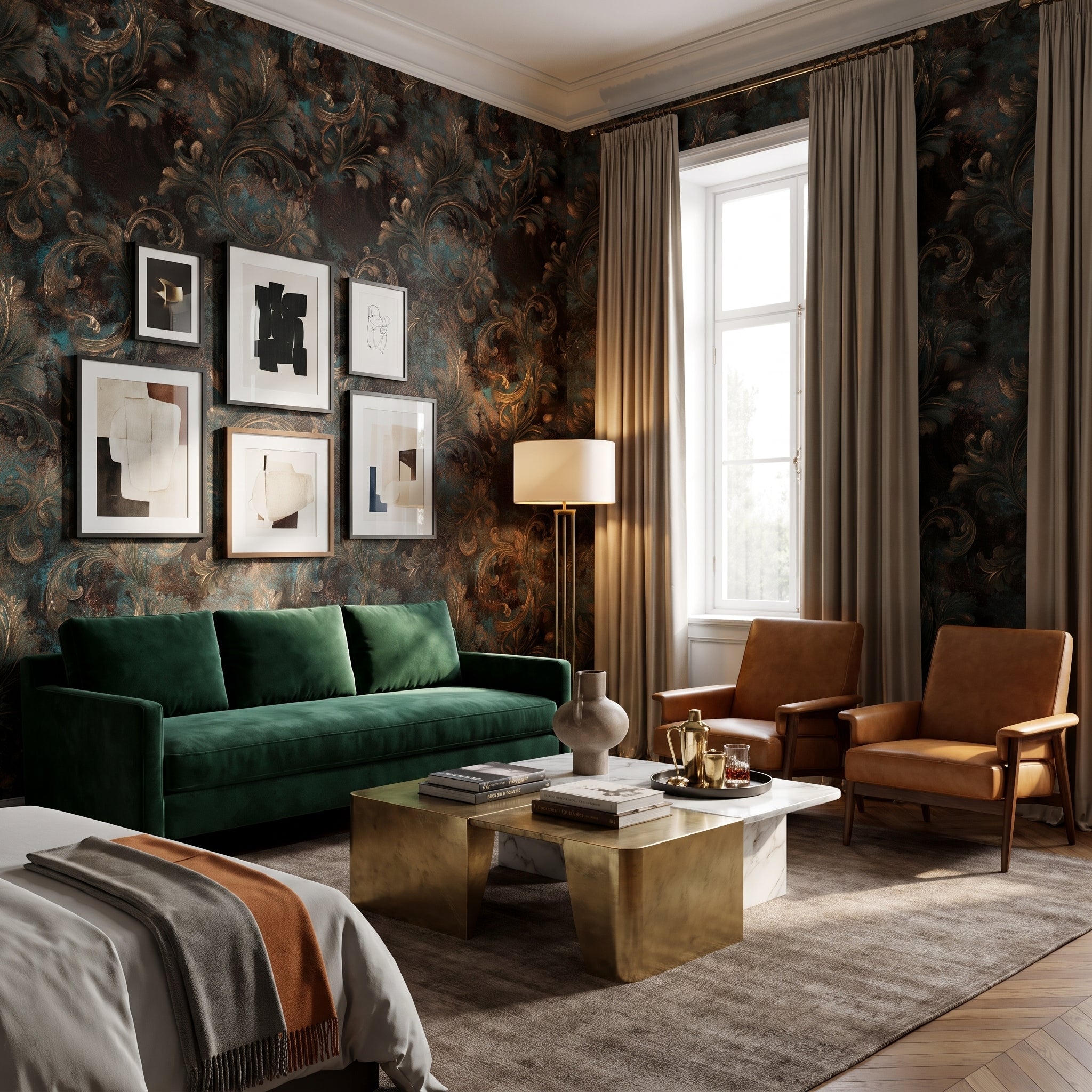Verdigris Scroll — styled room 2