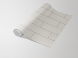 Modern glazed tile wallpaper, by RoomMates, showing a neutral rectangular brick pattern on a roll.