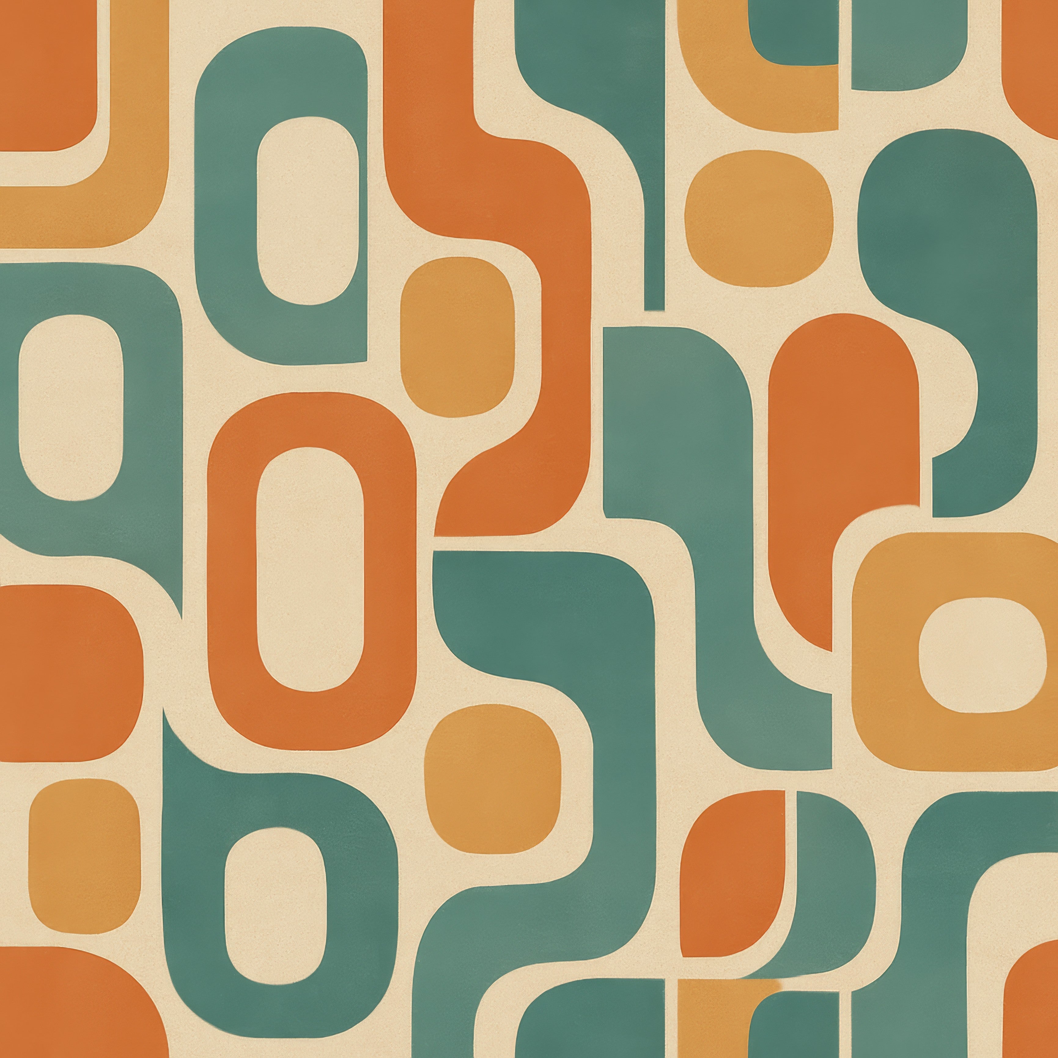 Retro revival wallpaper with a retro geometric pattern of orange and teal shapes.