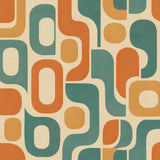Retro revival wallpaper with a retro geometric pattern of orange and teal shapes.