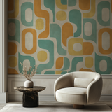 Retro Revival Wallpaper with geometric shapes by way of a bold retro pattern with rounded rectangles and circles.
