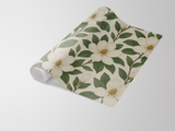 Patterned Southern Magnolia wallpaper with floral magnolia design.