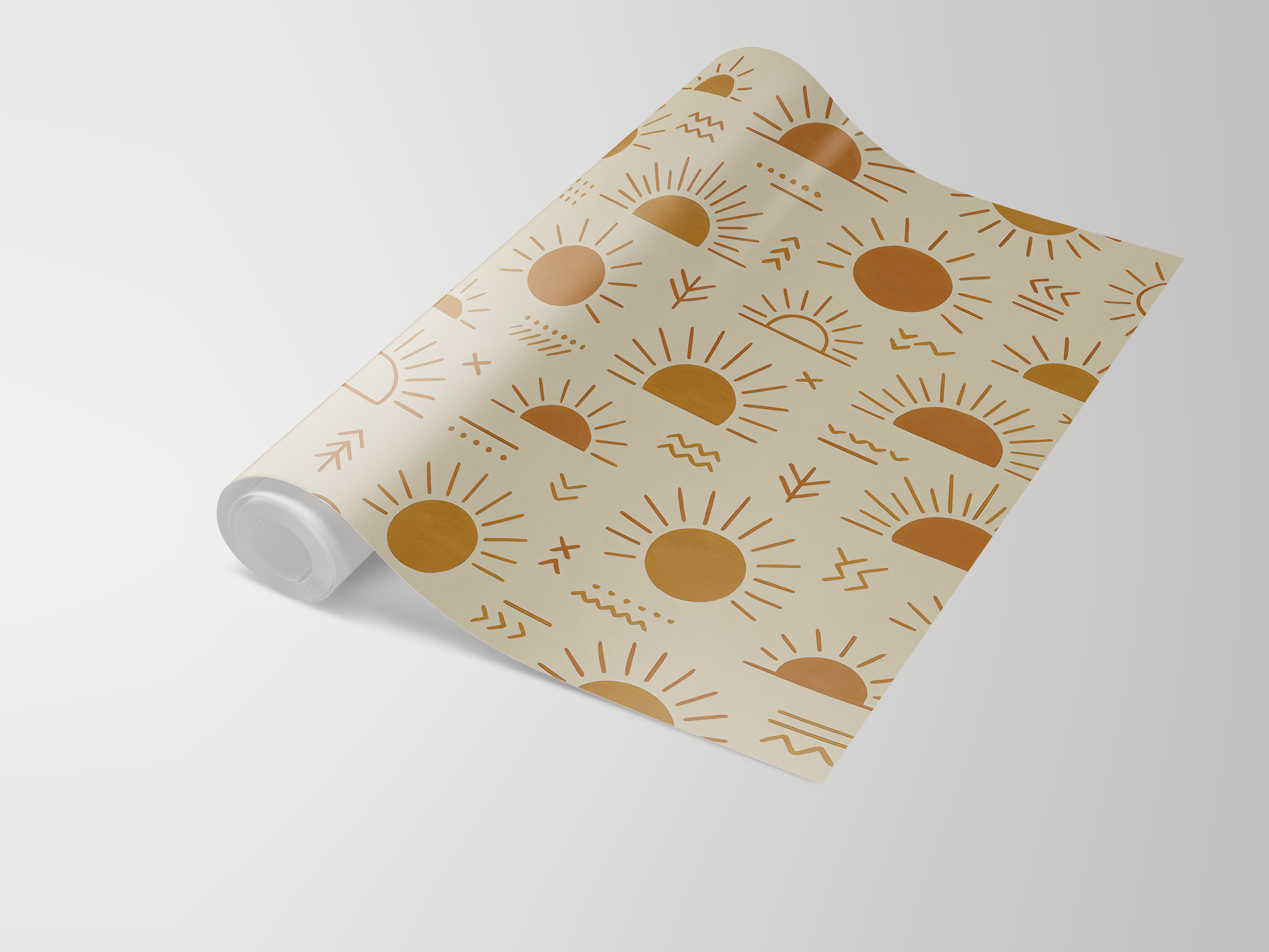 Abstract sun motif wallpaper with woven texture