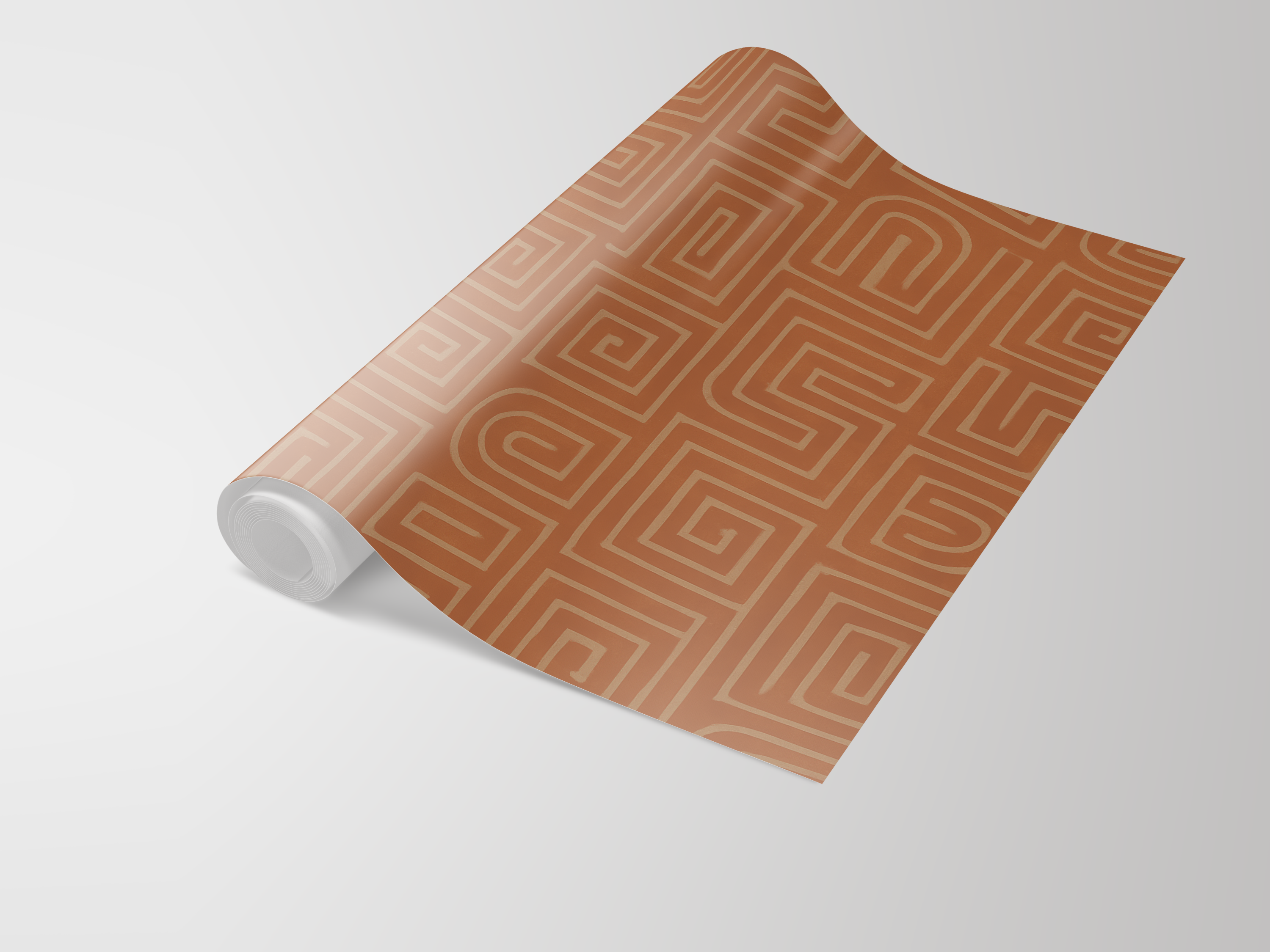 Terra Maze Wallpaper with brown geometric maze pattern.