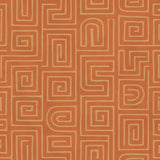 Orange maze patterned wallpaper featuring geometric designs.