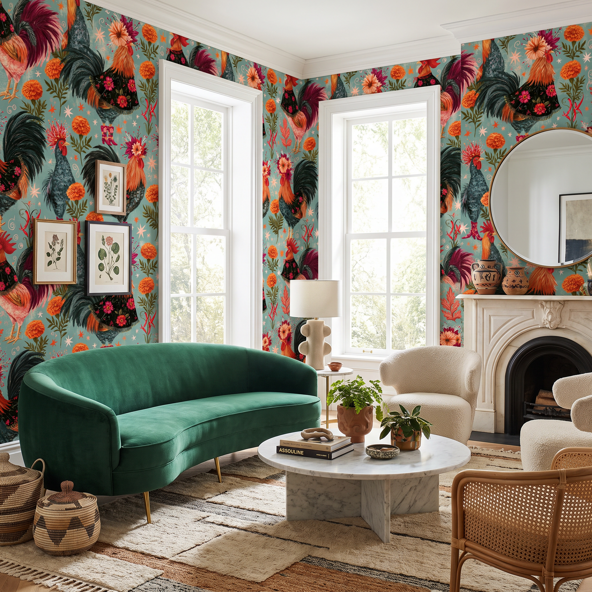 Madame Colette’s Roosters Wallpaper