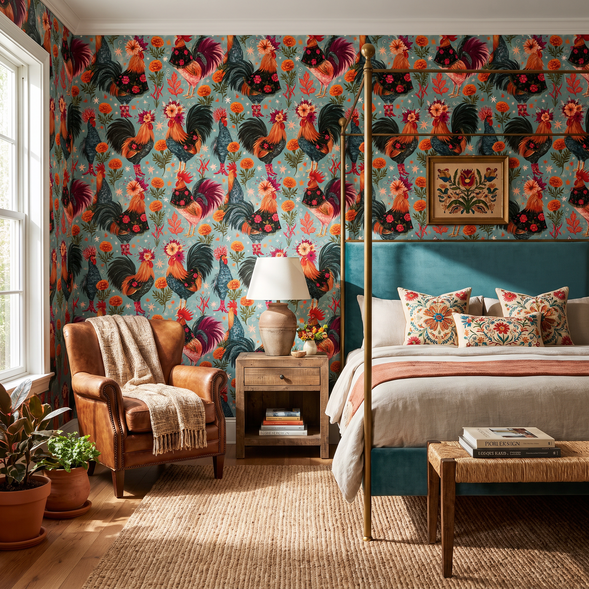 Madame Colette’s Roosters Wallpaper