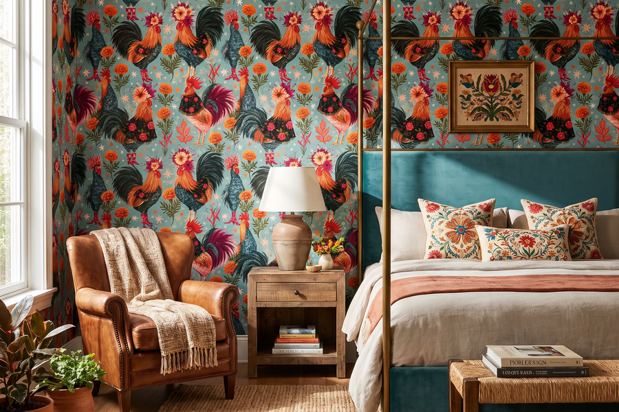 Madame Colette’s Roosters Wallpaper