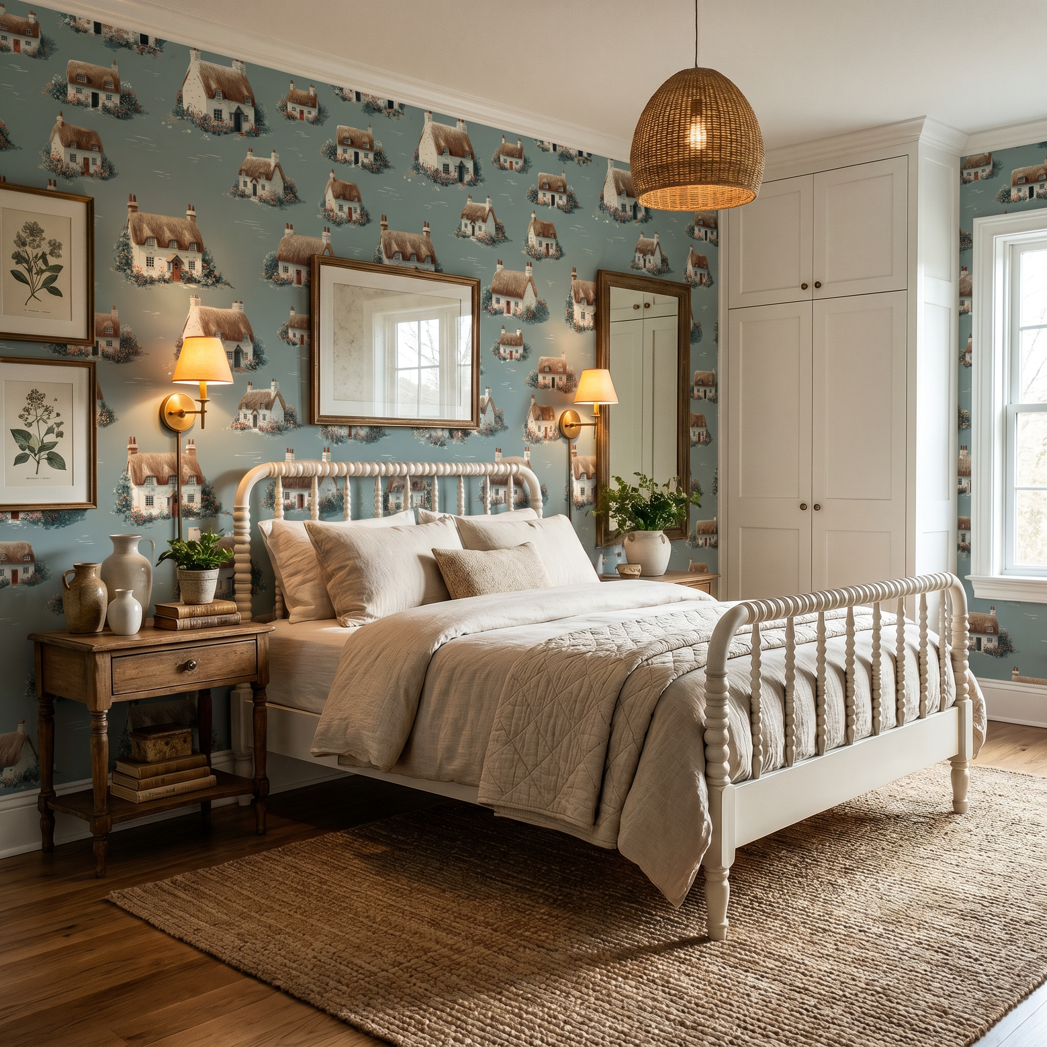 Sage Cottage Lane Wallpaper