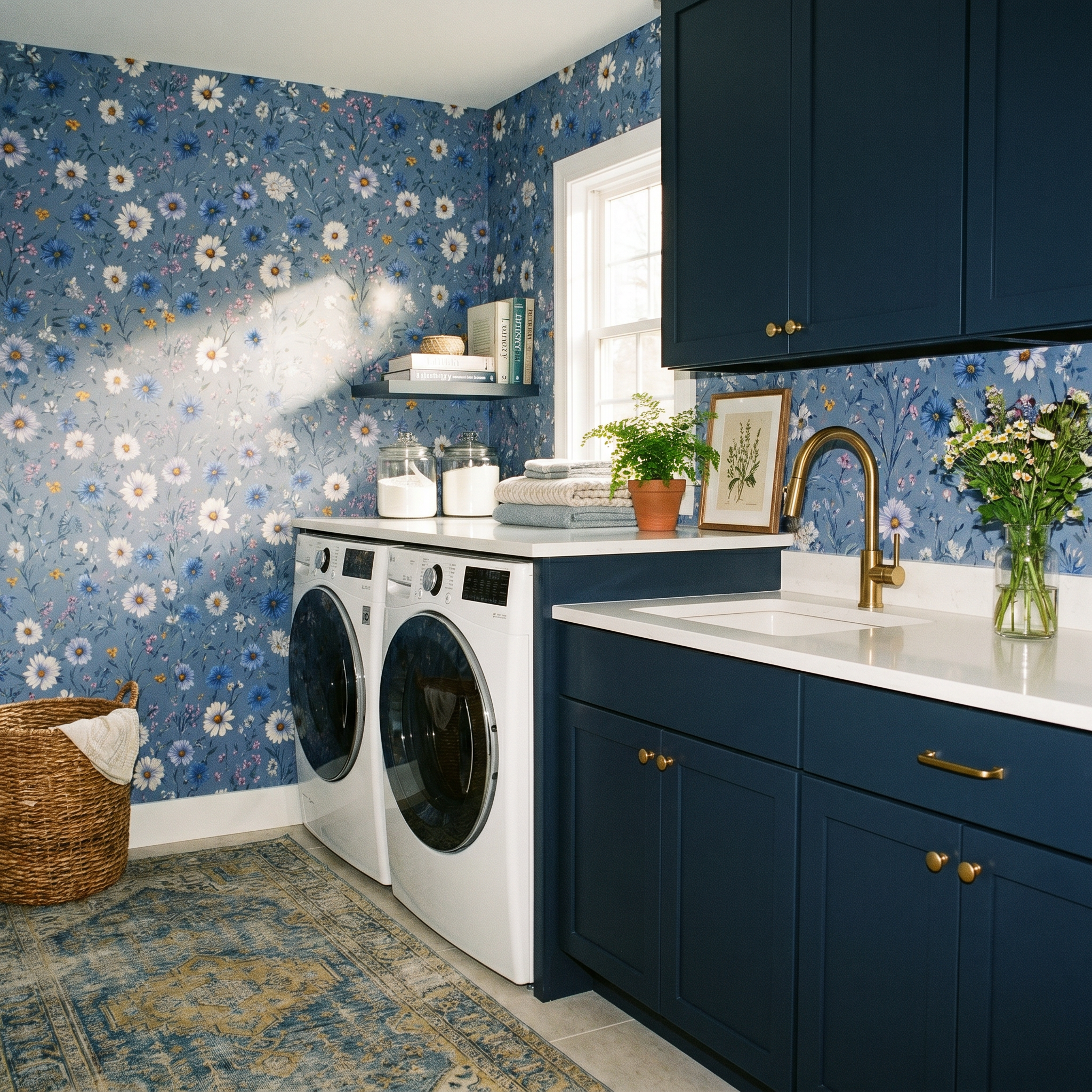 Cornflower Daisy Toss Wallpaper