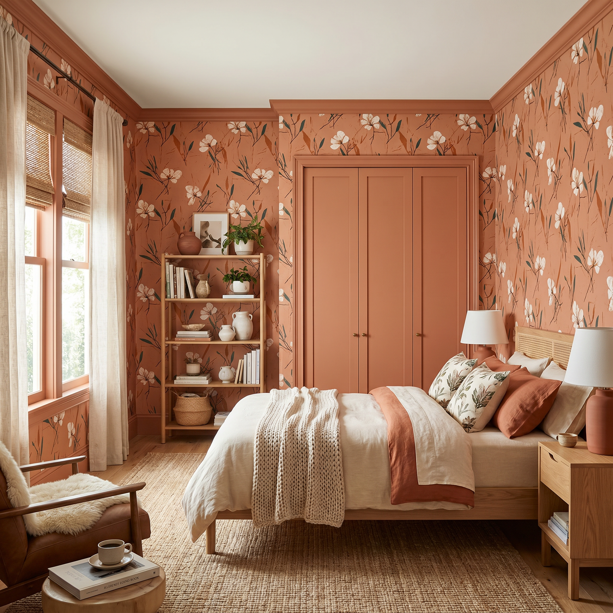 Salmon Sketchbook Branches Wallpaper