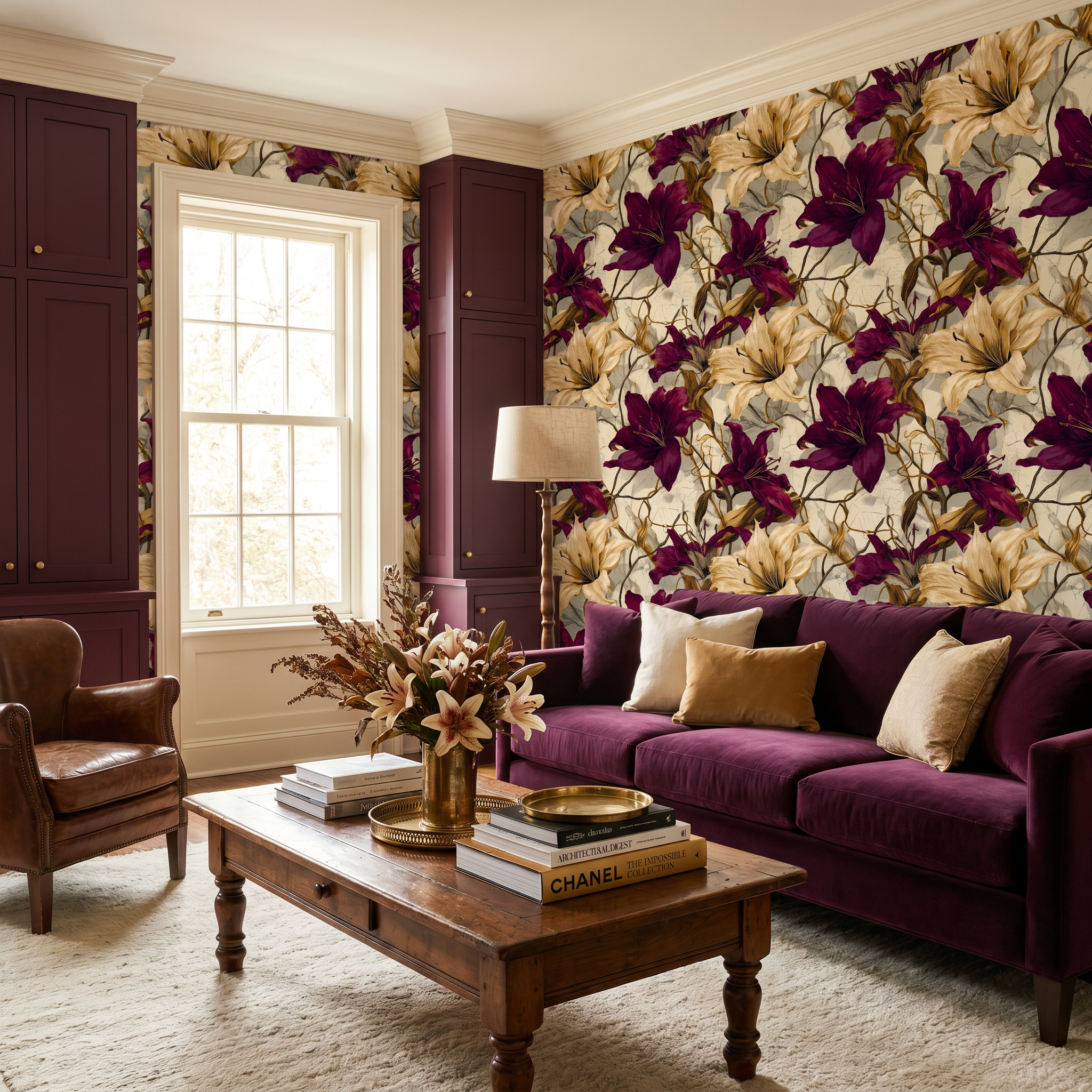 Crimson Lily Fresco Wallpaper