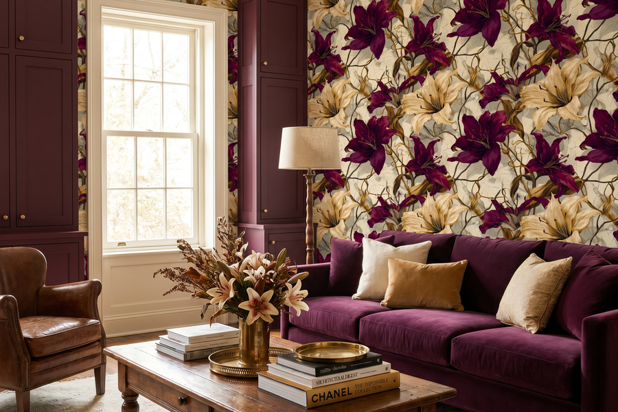 Crimson Lily Fresco Wallpaper