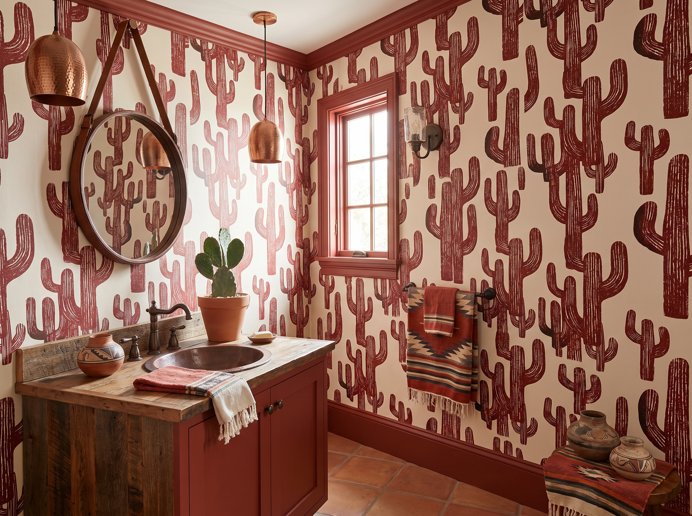 Crimson Saguaro Stamp Wallpaper