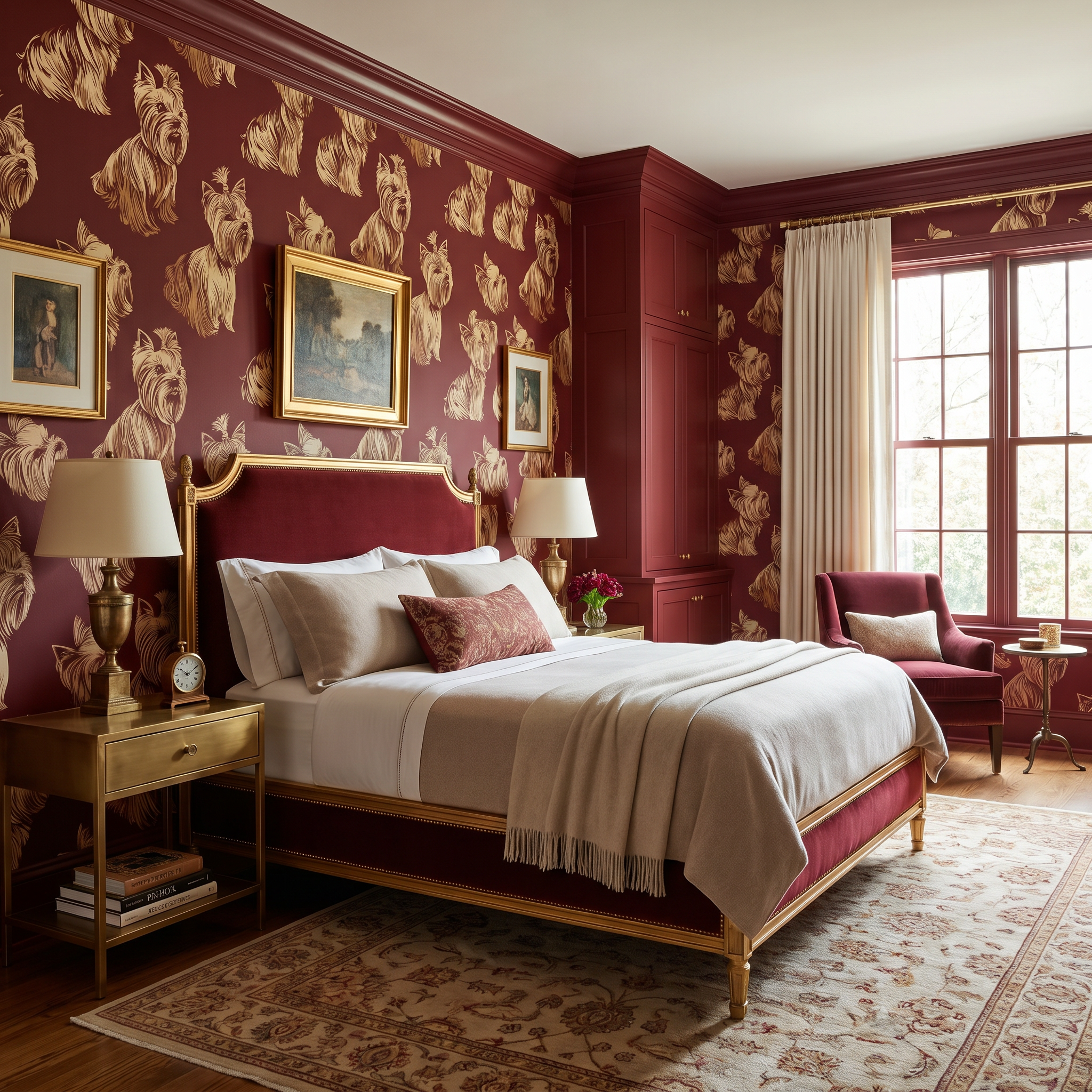 Burgundy Yorkshires Wallpaper