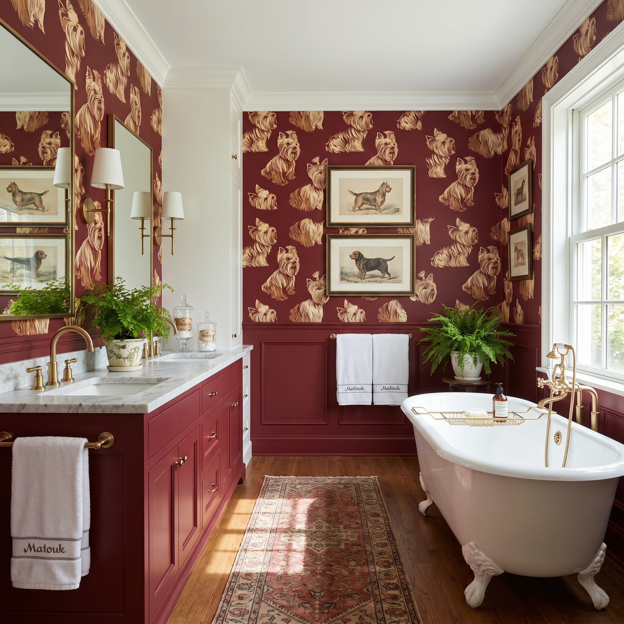 Burgundy Yorkshires Wallpaper