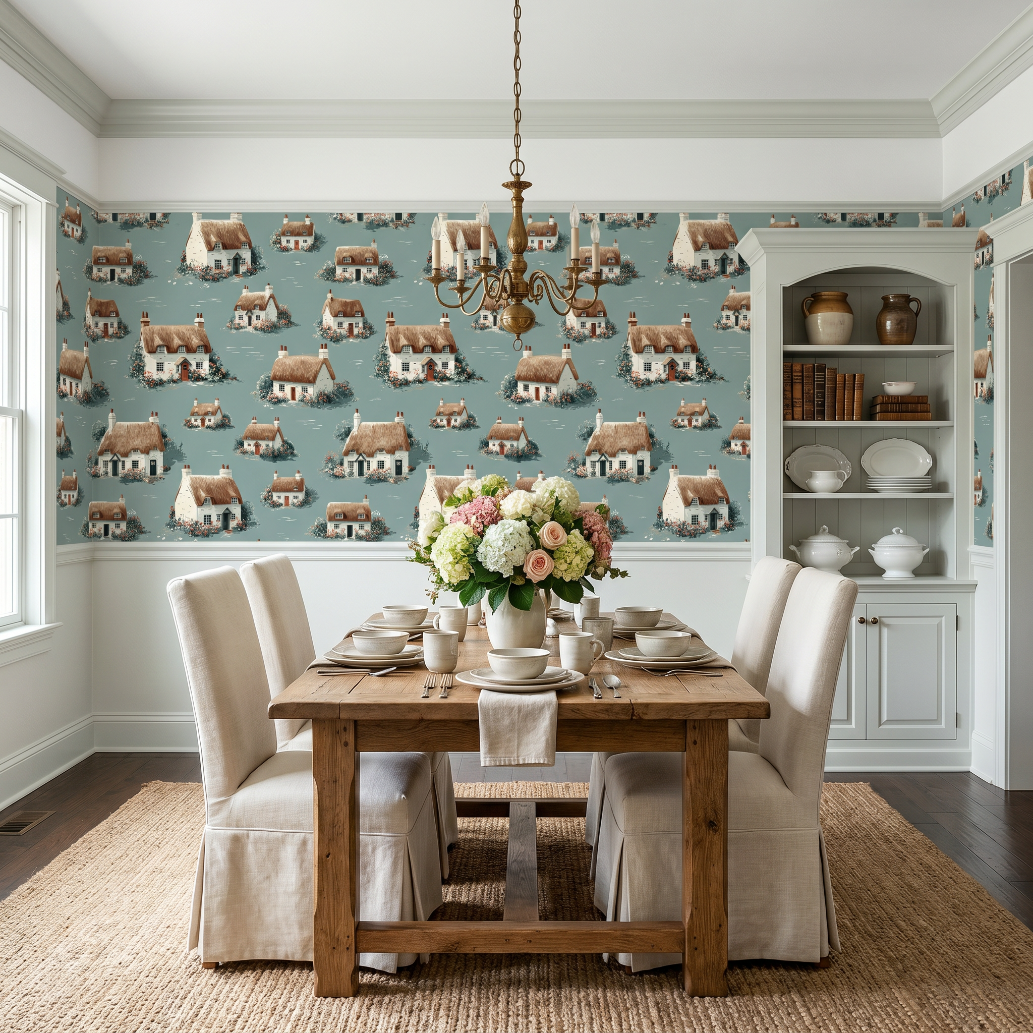 Sage Cottage Lane Wallpaper