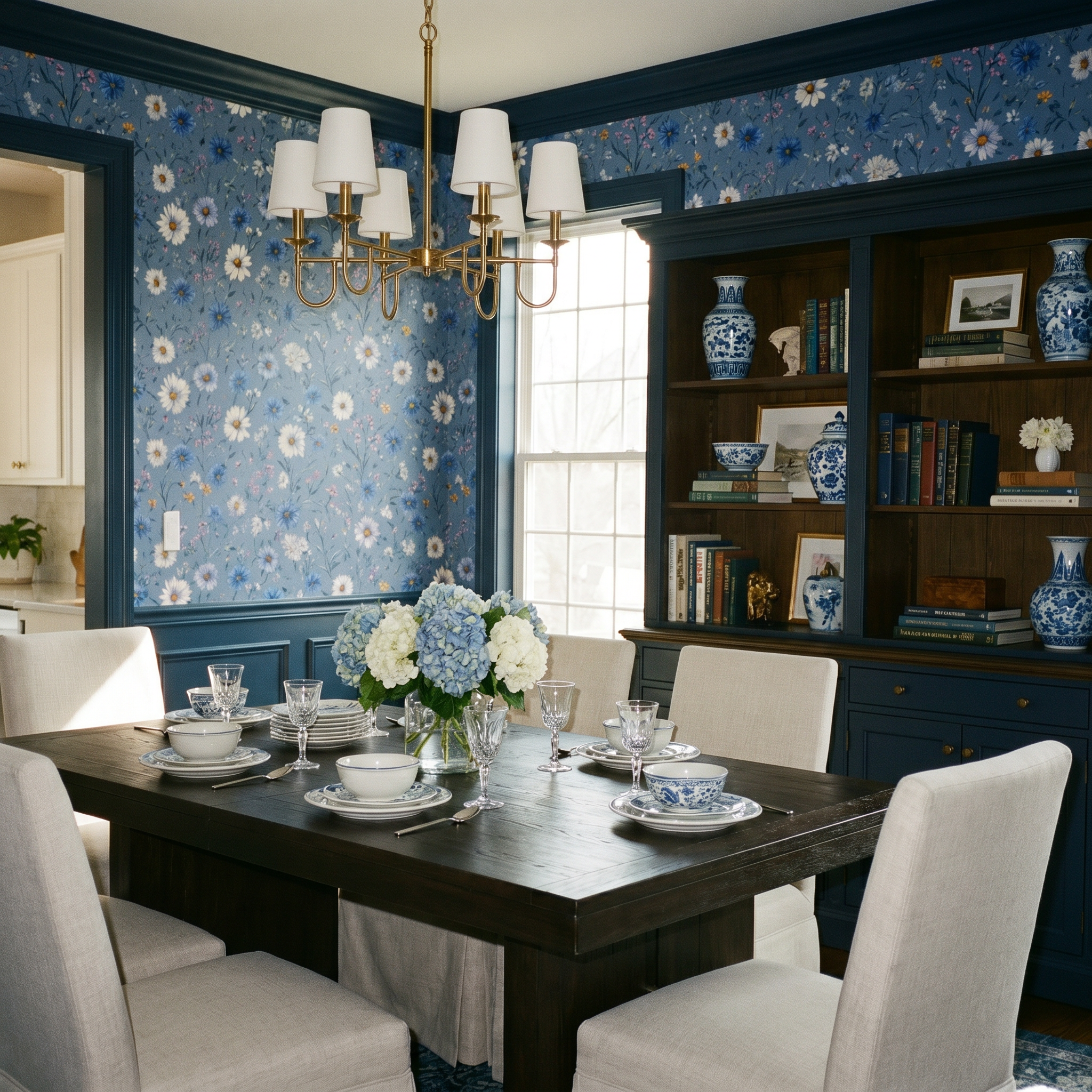 Cornflower Daisy Toss Wallpaper