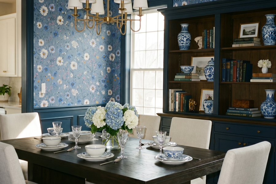 Cornflower Daisy Toss Wallpaper