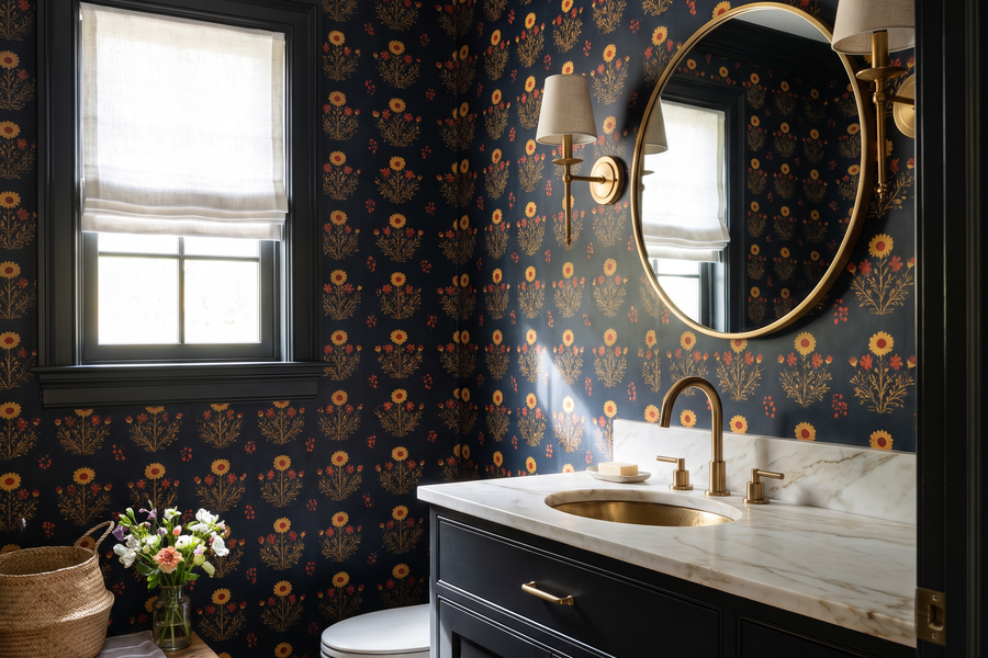 Summer Marigold Ledger Wallpaper