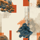 Abstract landscape wallpaper with tree elements and geometric shapes.
