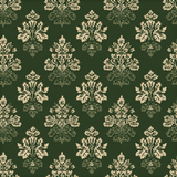 Green Hearthwood Heraldry Wallpaper with ornamental damask botanical design.