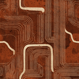 Abstract red and cream wallpaper with linear pattern, resembling pathways.
