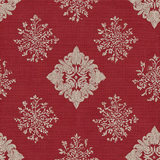 Red garnet medallion wallpaper with needlepoint texture and botanical pattern.
