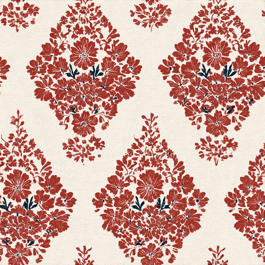 Cinnabar vignette wallpaper with floral damask pattern and textured surface.