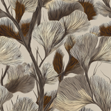 Thicket vein wallpaper with abstract tree patterns, detailed line work, and brown and beige tones.
