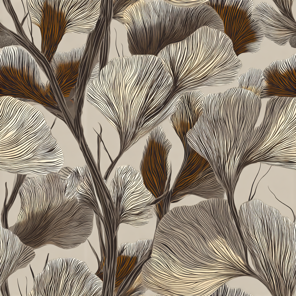 Thicket vein wallpaper with abstract tree patterns, detailed line work, and brown and beige tones.