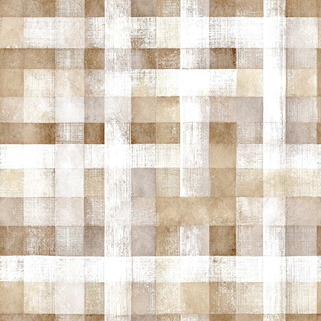 Beige check wallpaper with watercolor texture from Claybourne, featuring intersecting stripes.