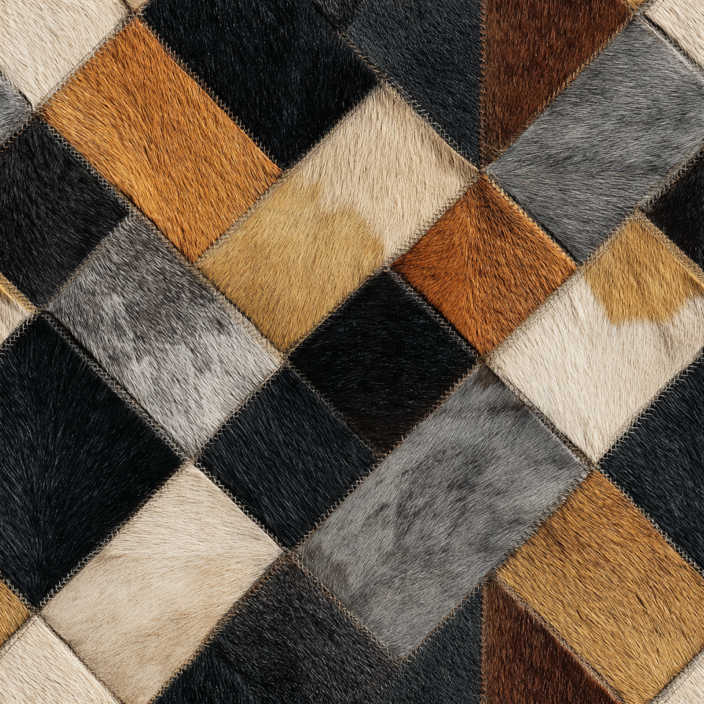 Hide & Chic Wallpaper featuring a patchwork diamond pattern of various animal hide textures.
