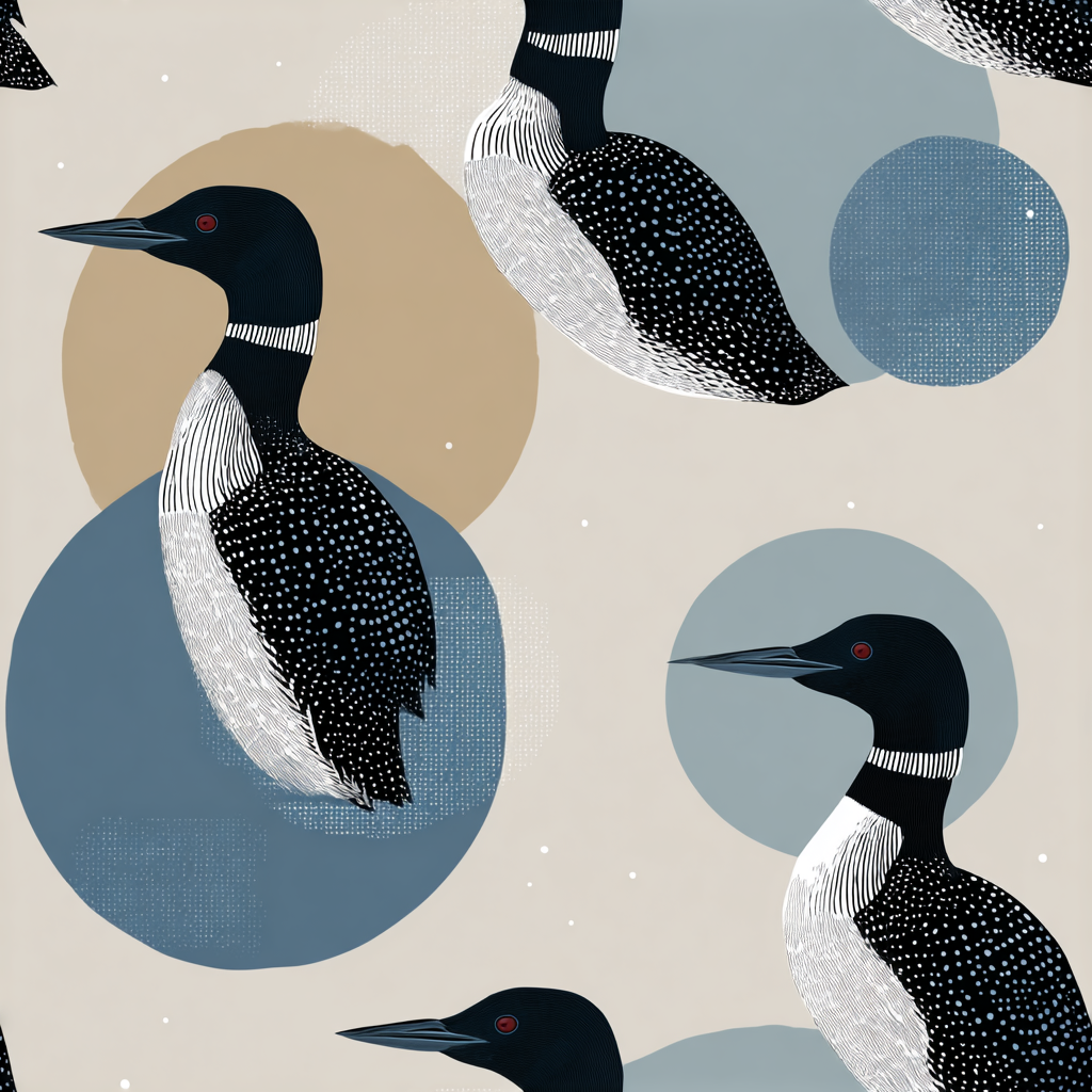 Northlake Loon modern wallpaper with loon bird pattern and circular background shapes.