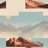 Abstract landscape wallpaper with geometric overlays.