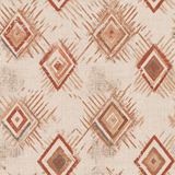 Diamond weave wallpaper in clay tones, patterned with rustic square motifs.