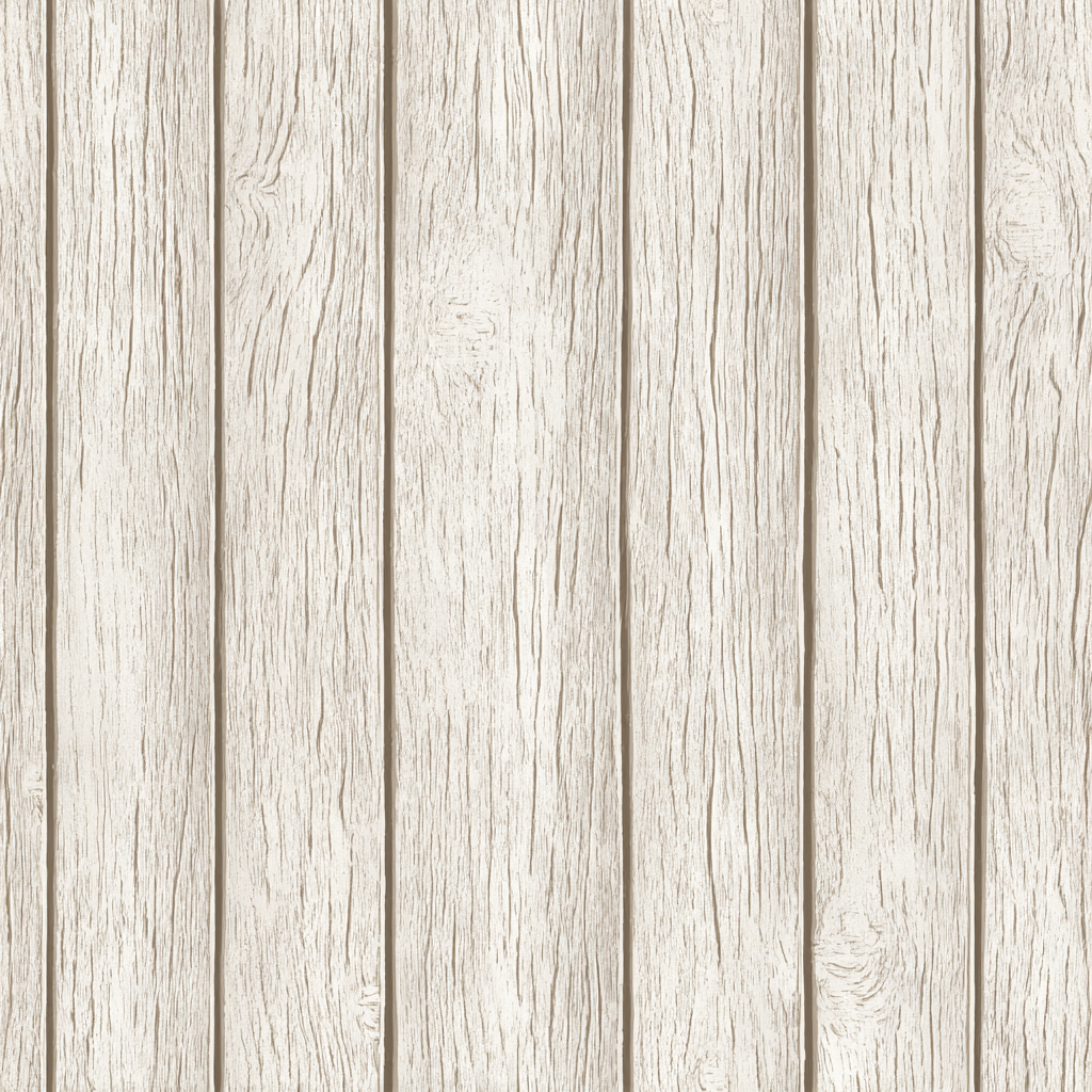 Whitewashed planks wallpaper with wood grain texture, in a vertical pattern.