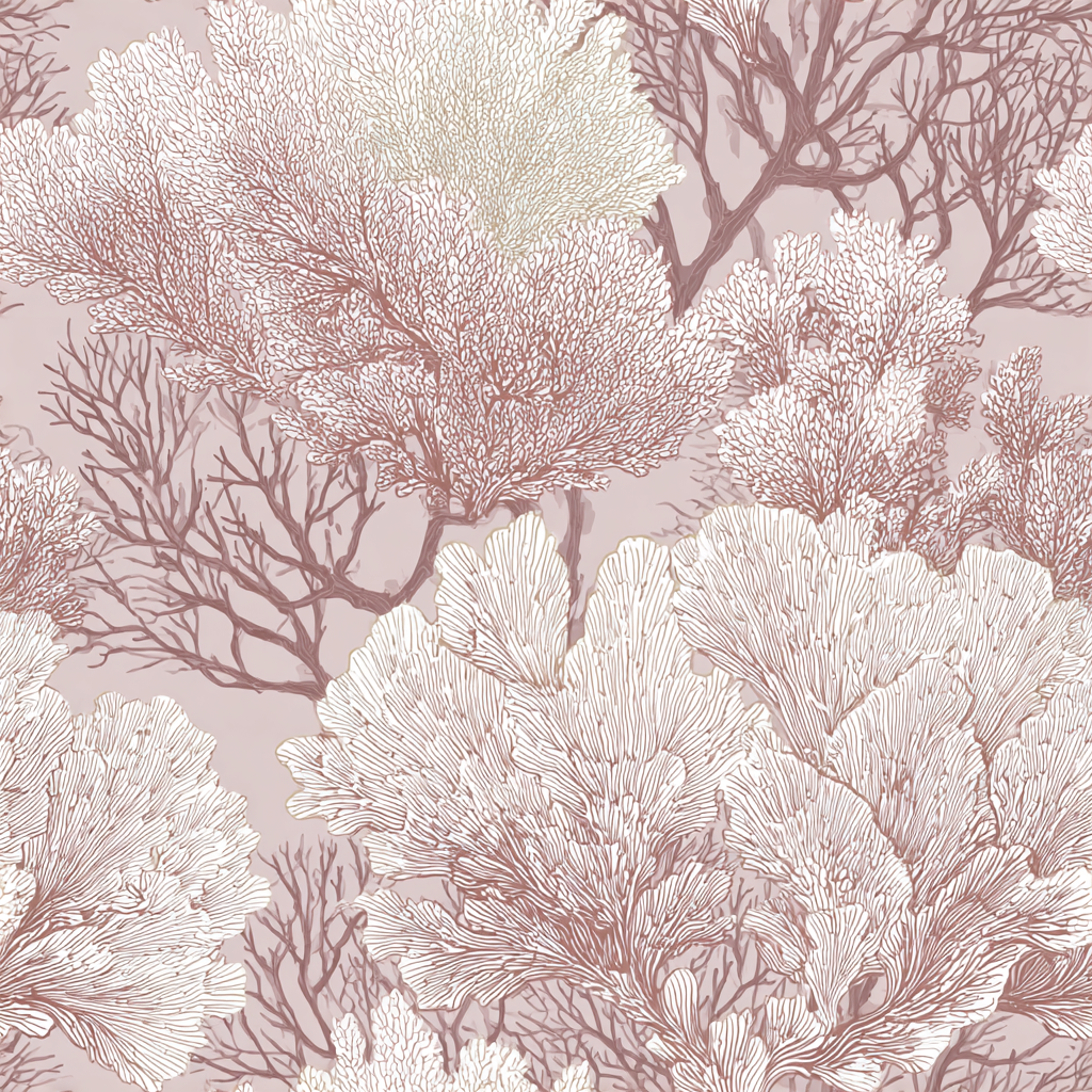Soft blush coral fan wallpaper with ivory and rose tones