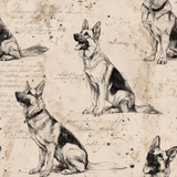 Calligrapher's Companion wallpaper with sketched German Shepherds on a vintage handwritten letter background.