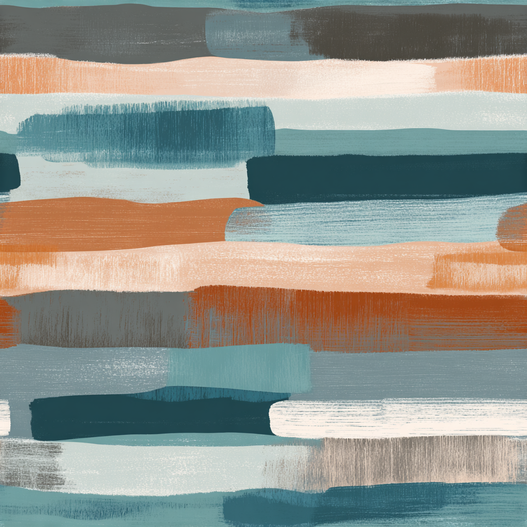 Abstract brushstroke wallpaper with horizontal teal, gray, and coral bands.
