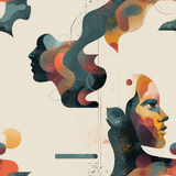 Abstract face wallpaper with artistic pattern, incorporating orange, teal, and black shapes.