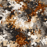 Pixelated sienna drift wallpaper with an abstract pattern, featuring earth tones and a digital camouflage design.