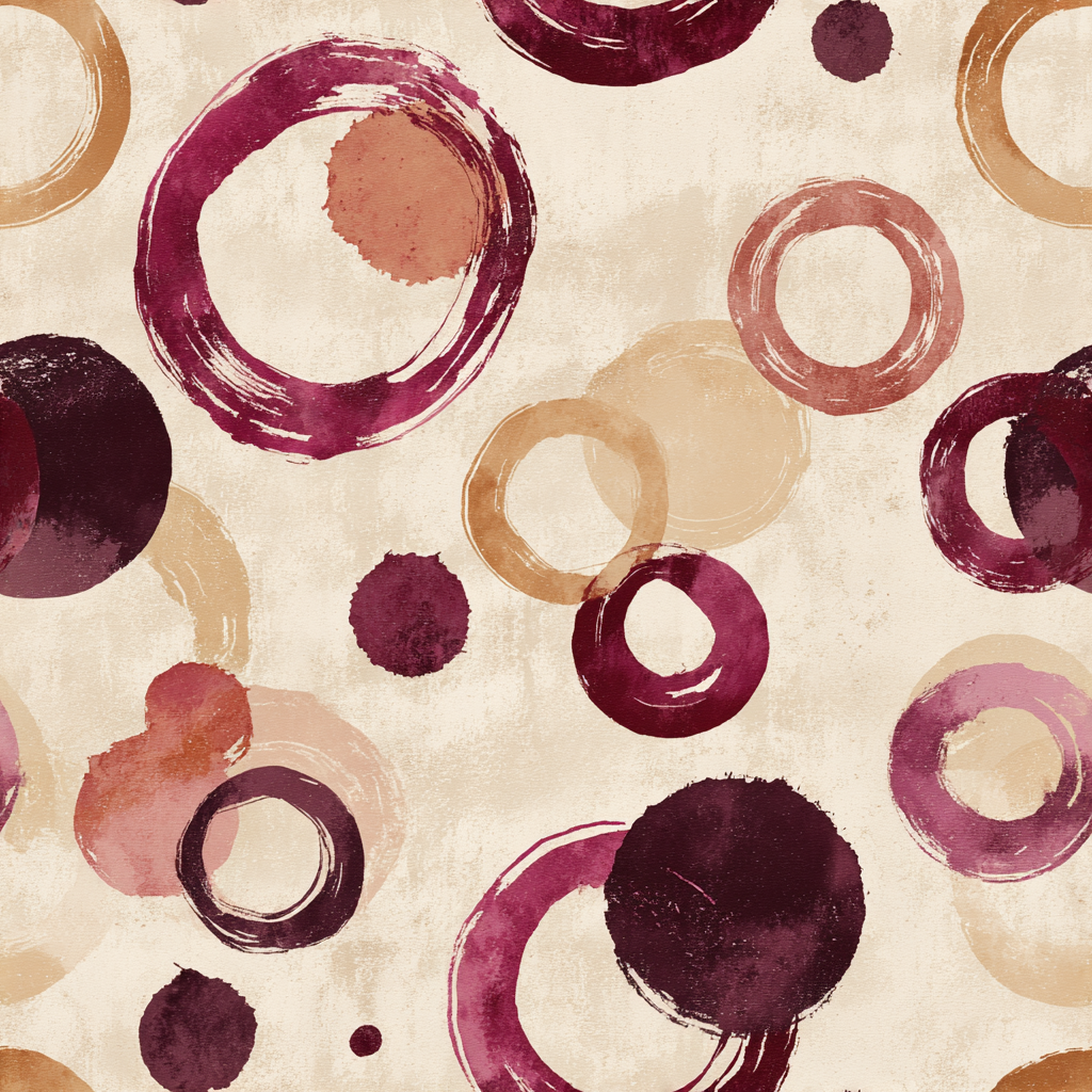 Abstract circle pattern wallpaper with burgundy and tan accents.