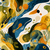 Abstract ochre estuary wallpaper, with blue, green, and yellow organic shapes.