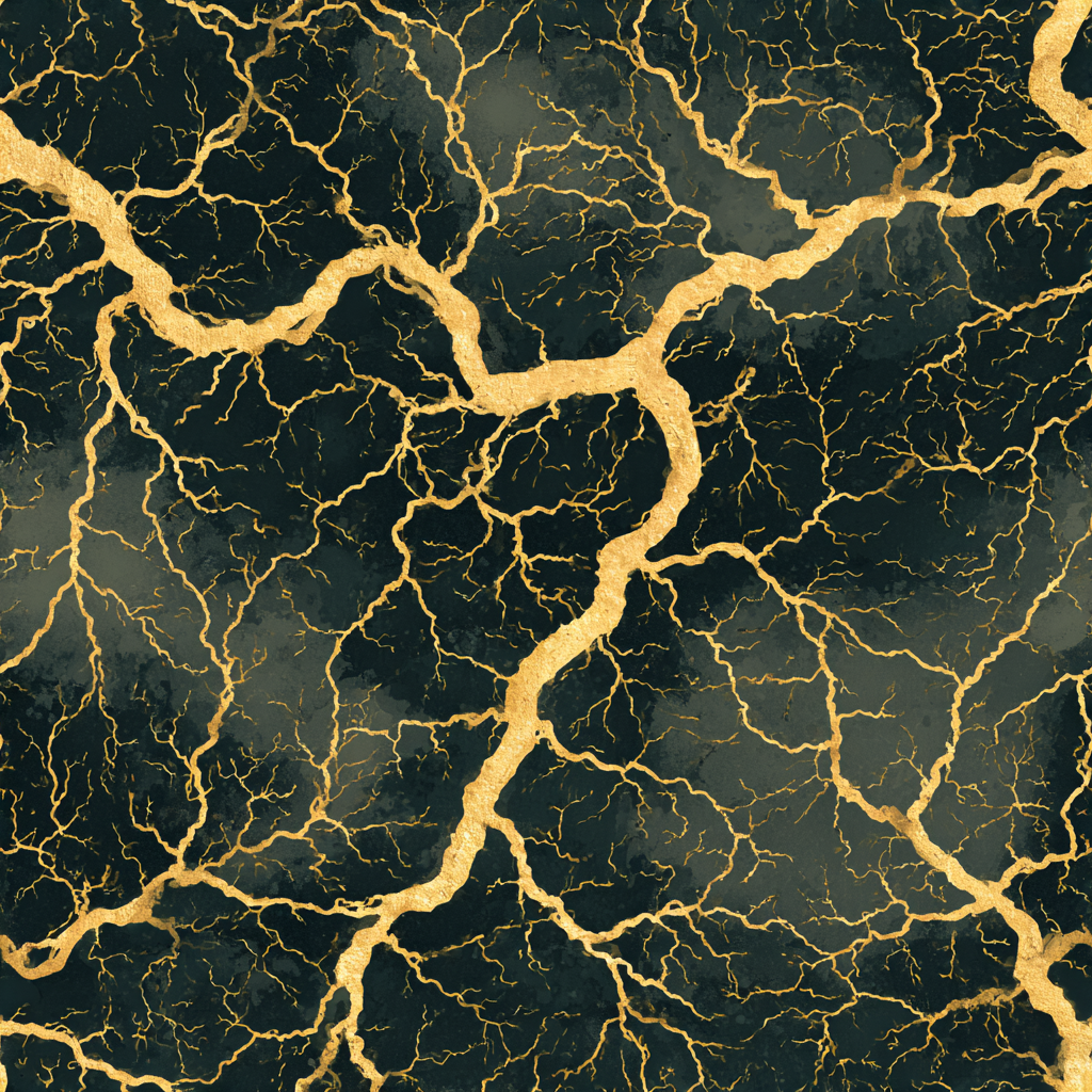 Gold faultline wallpaper with a black background, featuring a tree-like pattern.
